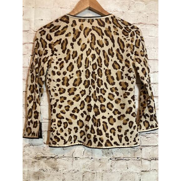 J. Crew Wool Cardigan Womens Small Brown Cheetah Leopard Lightweight Open Front - Picture 12 of 13